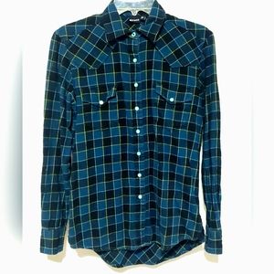 CRUEL Blue Plaid Western Snap Front Shirt